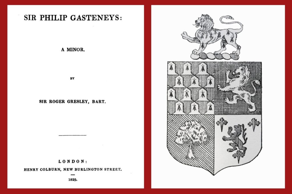 Roger Gresley's work and status Book page and coat of arms